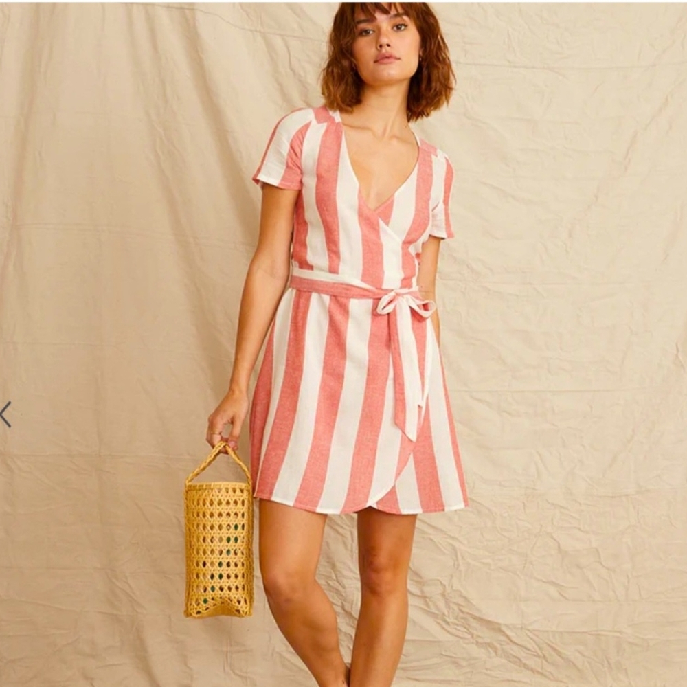 Marine Layer Striped Linen Wrap Dress Small